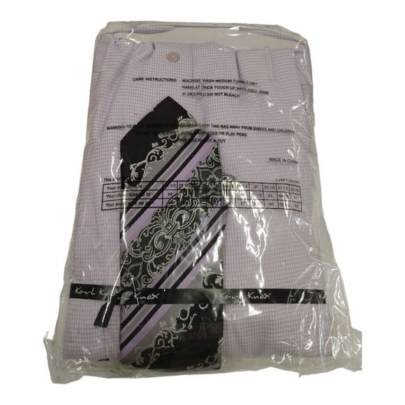 MEN'S KARL KNOX "X-SIZE" 22 1/2 X 37-38 LAVENDER-WHT BOX CHECK COMBO SET SX4435. - Picture 5 of 5